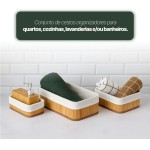 Kit 3 Cestos Organizadores Premium, Armários Ideal Para Banheiros, Armação Resistente, Natural em Bambu com Forro em Linho Lavanderias Premium. - Imagem 4
