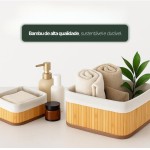 Kit 3 Cestos Organizadores Premium, Armários Ideal Para Banheiros, Armação Resistente, Natural em Bambu com Forro em Linho Lavanderias Premium. - Imagem 5