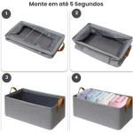Kit 3 Cestos Organizadores Dobráveis Premium, Cinza, TNT Alta Gramatura, 25 Litros, 46x28x19cm, com Alças Reforçadas, para Closet e Guarda-Roupa - Imagem 3