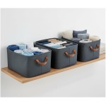 Kit 3 Cestos Organizadores Dobráveis Premium, Cinza, TNT Alta Gramatura, 25 Litros, 46x28x19cm, com Alças Reforçadas, para Closet e Guarda-Roupa - Imagem 4