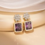 EVEVIC Brincos femininos de cristal austríaco com flor de gota quadrada, banhado a ouro 14 K, joias para presentes - Imagem 3