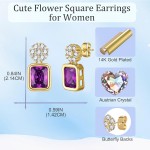 EVEVIC Brincos femininos de cristal austríaco com flor de gota quadrada, banhado a ouro 14 K, joias para presentes - Imagem 5