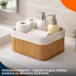 3 Cestos Organizadores de Bambu Premium Multiuso para Banheiro Cozinha e Lavanderia - Imagem 5