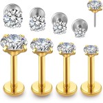 LOMISS BRINCO TITÂNIO PIERCING HELIX CONCH PIERCING LABRET TITÂNIO PVD PUSH PIN PONTO DE LUZ CRAVEJADO - Imagem 6