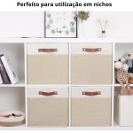 Caixa Organizadora Premium em Linho – Dobrável, Estruturada e Elegante (30x30x30cm)- Bege - Imagem 4