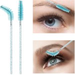 100 pçs descartáveis varinhas de rímel de cristal, sobrancelha, escova para extensões de cílios, escovas de cílios com recipiente (azul) - Imagem 3