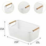Kit Organizador Multiuso Com 2 Cestos Retangulares em Plástico Vazado com Alças de Madeira Branco Para Roupas e Acessórios - Cestos com Alças de Madeira (BRANCO) - Imagem 3