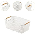 Kit Organizador Multiuso Com 2 Cestos Retangulares em Plástico Vazado com Alças de Madeira Branco Para Roupas e Acessórios - Cestos com Alças de Madeira (BRANCO) - Imagem 7