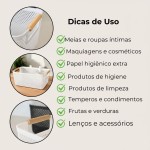 Kit Organizador Multiuso Com 2 Cestos Retangulares em Plástico Vazado com Alças de Madeira Branco Para Roupas e Acessórios - Cestos com Alças de Madeira (BRANCO) - Imagem 8