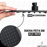SOFTINOX Ducha Quadrada Articulada 30x30cm com Braço 40cm – Aço Inox 304, Preto Fosco, Design Slim, Ideal para Banheiro, Piscina e Áreas Externas - Imagem 5