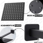 SOFTINOX Ducha Quadrada Articulada 30x30cm com Braço 40cm – Aço Inox 304, Preto Fosco, Design Slim, Ideal para Banheiro, Piscina e Áreas Externas - Imagem 6