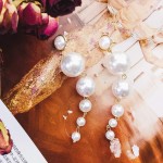 Missgrace Brincos de gota de pérola longos de luxo simples joias brincos dourados boho vintage com borla brincos longos pendentes para mulheres (estilo 5), Metal Strass Pérola - Imagem 5