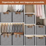 Kit 3 Cestos Organizadores Dobráveis de 26 Litros Caixas Multiuso Com Alças Dupla para Guarda Roupas, Armário, Lavanderia, Malha de Nylon Cinza Resistente e Lavável - Imagem 3