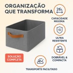 Conjunto de 3 Caixas Organizadoras Dobráveis, 26 Litros, Cinza, 47x28x20cm, Alças em Nylon para Armário, Quarto e Banheiro - Imagem 3