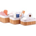 Kit 3 Cestos Organizadores Bambu com Forro Removível Multiuso Banheiro Cozinha Lavanderia Decorativo - Imagem 5