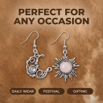 Brincos femininos com pingente de sol e lua assimétricos Boho - Brincos vintage de opala celestial - Presente exclusivo de joias boêmias - Imagem 3