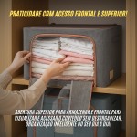 Kit 2 Cesto Organizador Caixa Organizadora Grande Dobrável e Empilhável Capacidade de 66 Litros Multiuso Com Alça, Duas Aberturas com Zíper e Visor Transparente (Cinza) - Imagem 3