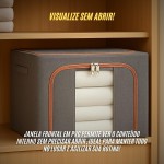 Kit 2 Cesto Organizador Caixa Organizadora Grande Dobrável e Empilhável Capacidade de 66 Litros Multiuso Com Alça, Duas Aberturas com Zíper e Visor Transparente (Cinza) - Imagem 5