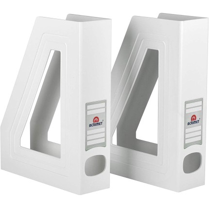 Acrimet Porta Revistas Classic Line – Organizador para Estantes, Armários e Prateleiras, Cor Branco, 2 Peças, 277.BO