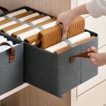 Caixa Organizadora de Tecido com Alças, Cesto Multiuso Grande em Cinza, Organizador Dobrável para Armário e Guarda Roupa, 25 Litros, com Alças em Couro (4) - Imagem 4