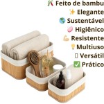 Conjunto de 3 Cestos Organizadores em Bambu, Forro Removível, Organizador para Casa - Imagem 4