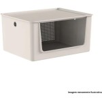 Cesto Organizador com Tampa e Abertura Frontal Flow Ou 16 Litros 34,5 x 27,5 x 17,7 cm Cor:Bege - Imagem 3