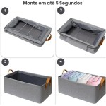 4 Caixas Organizadoras Dobráveis para Guarda-Roupa e Gavetas – Cestos Organizadores em Tecido com Alças, Cinza, Multiuso para Roupas e Closet (Reforçado) - Imagem 7