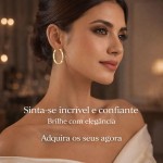Brinco de Argola Dourado Cravejado e Banhada a Ouro 14k - Hipoalergênico, Fecho Click Resistente, Leve e Confortável - Imagem 3