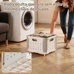 Cesto de Roupa Suja Dobrável com Rodinhas Grande 45L, Cesto Organizador Plástico com Divisória Multiuso para Lavanderia, Banheiro, Quarto, Casa e Brinquedos - Imagem 3