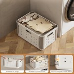 Cesto de Roupa Suja Dobrável com Rodinhas Grande 45L, Cesto Organizador Plástico com Divisória Multiuso para Lavanderia, Banheiro, Quarto, Casa e Brinquedos - Imagem 4