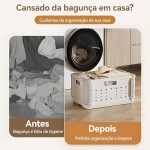 Cesto de Roupa Suja Dobrável com Rodinhas Grande 45L, Cesto Organizador Plástico com Divisória Multiuso para Lavanderia, Banheiro, Quarto, Casa e Brinquedos - Imagem 6