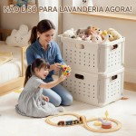Cesto de Roupa Suja Dobrável com Rodinhas Grande 45L, Cesto Organizador Plástico com Divisória Multiuso para Lavanderia, Banheiro, Quarto, Casa e Brinquedos - Imagem 7