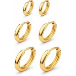 Kit Brincos de Argolas Lisas Douradas 3 Furos com 3 tamanhos Folheados a Ouro Feminino Mulheres Meninas 3 Pares Moda Casual Formal e Com Fechos Tipo Click Pequeno Médio e Grande - Imagem 5