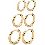 Kit Brincos de Argolas Lisas Douradas 3 Furos com 3 tamanhos Folheados a Ouro Feminino Mulheres Meninas 3 Pares Moda Casual Formal e Com Fechos Tipo Click Pequeno Médio e Grande - Imagem 6