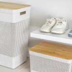 Cesto de Roupas Sujas 49L com Tampa de Bambu Bege, Cesto de Roupa Grande Organizador para Lavanderia, Banheiro e Closet, Resistente, Moderno e Elegante - Imagem 5