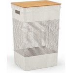 Cesto de Roupas Sujas 49L com Tampa de Bambu Bege, Cesto de Roupa Grande Organizador para Lavanderia, Banheiro e Closet, Resistente, Moderno e Elegante - Imagem 6
