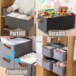 Kit 2 Caixas Organizadoras em Tecido, Grande e Dobrável com Alças Laterais, Multiuso para Armário, Closet e Escritório(2) - Imagem 5