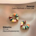 Brinco Argola "Retrô" Colorido Feminino – Chic, Folheado a Ouro 14k – Acompanha Bolsa de Veludo - Imagem 3