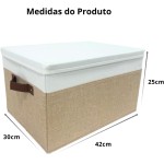 Caixa Organizadora Tecido Dobrável Retangular Rígida com Tampa (Bege) - Imagem 4