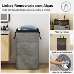 Cesto de Roupa Suja com Tampa e Alça, Cesto Organizador Dobrável com Bolsa de Rede Removível, Tecido Respirável, Cinza - Imagem 4