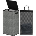 Cesto de Roupa Suja com Tampa e Alça, Cesto Organizador Dobrável com Bolsa de Rede Removível, Tecido Respirável, Cinza - Imagem 7