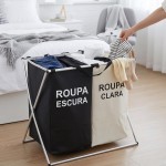 Cesto de Roupa Suja Duplo Dobrável Organizador com Divisória Roupas Claras e Escuras – Estrutura Reforçada de Alumínio e Tecido Oxford Impermeável Premium - Imagem 3