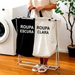 Cesto de Roupa Suja Duplo Dobrável Organizador com Divisória Roupas Claras e Escuras – Estrutura Reforçada de Alumínio e Tecido Oxford Impermeável Premium - Imagem 4