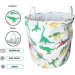 Cesto Organizador Multiuso Dobrável Roupa Suja Brinquedos Tamanho Grande 42 x 45 cm Resistente Temático Utilidade Para Casa Inteira Dinossauro - Imagem 4