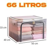Kit 2 Caixas Organizadora Dobrável 66L em PVC Transparente com Zíper Duplo – Abertura Frontal e Superior – Para Armários e Guarda-Roupas (66 Litros) - Imagem 8