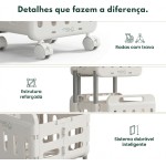 Cesto de Roupa Suja Duplo com Rodas – Grande Capacidade ~70L, Dobrável, Organizador de Lavanderia em 2 Andares com Trava e Alça Retrátil – Branco - Imagem 5