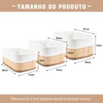 Kit com 3 Cestos Organizadores Feito de Bambu Cor Claro. Perfeito Para Banheiros, Armários, Lavanderias, Entre Outros. Bonito e Elegante (Bege - Grande) - Imagem 3