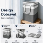 Dois Organizador Multiuso dobrável em tecido para roupas, Cesto Organizador Multiuso Dobrável, 75L algodão caneca tecido impermeável cesta de roupa suja - Imagem 4