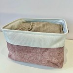 Caixa Cesto Organizador Decorativo de Tecido Linho Dobrável com Alça em Couro Ecológico Multi Uso 38x28x24 cm (Rosa) - Imagem 8