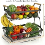 Fruteira Cesto Multiuso de Mesa 2 Andares Kleming, Cesta Organizadora de Frutas Decorativa para Cozinha, Sala, Banheiro, Mesa Posta, Fruteira de Mesa Organizador De Frutas com alça. - Imagem 5
